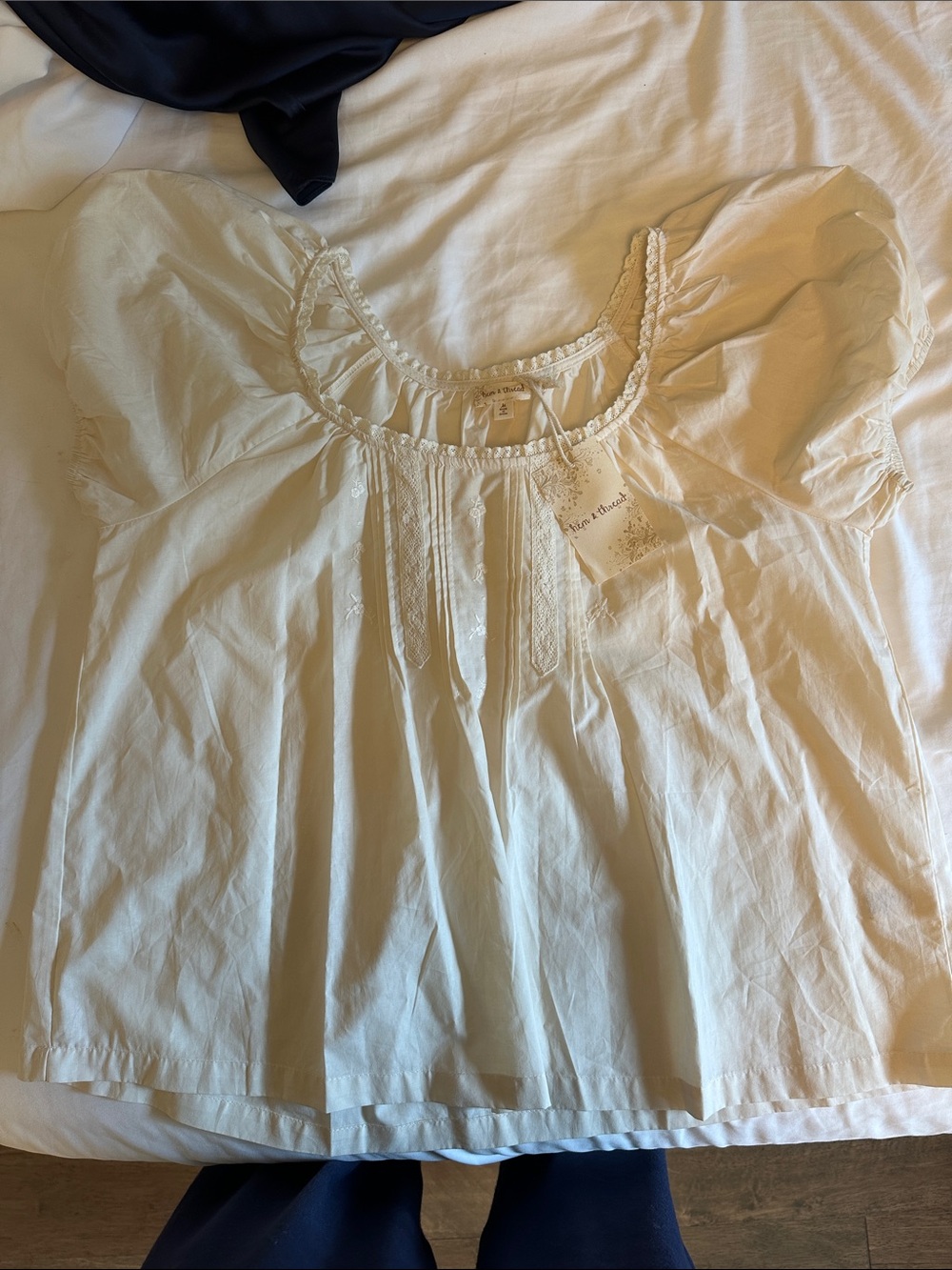Women's Cream Peasant Blouse with Lace Trim